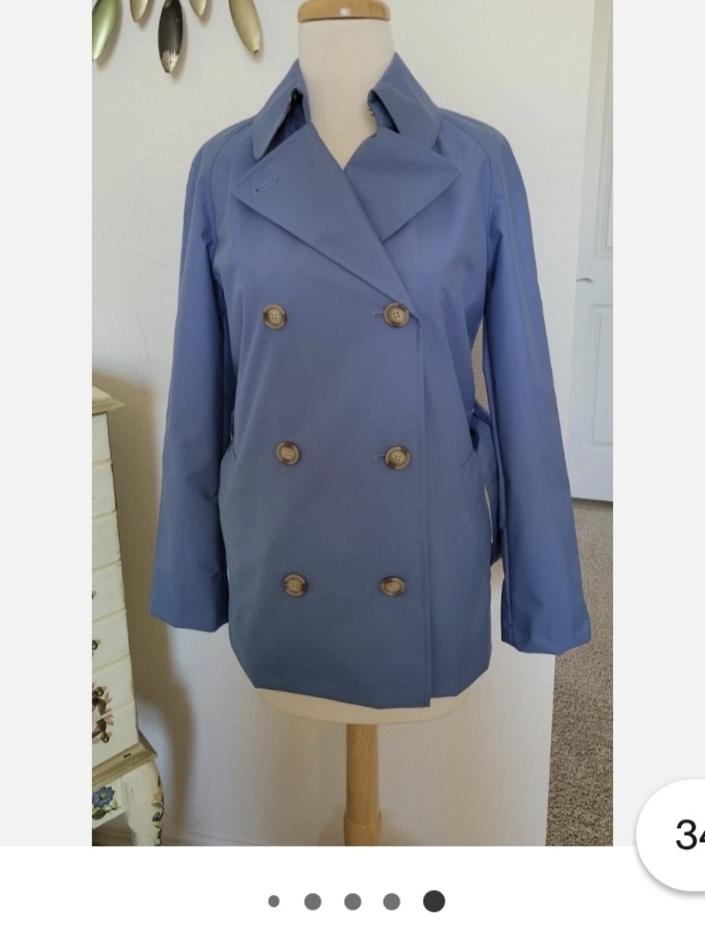 Burberry Double-Breasted Hillary Short Trench Coat- Light Blue